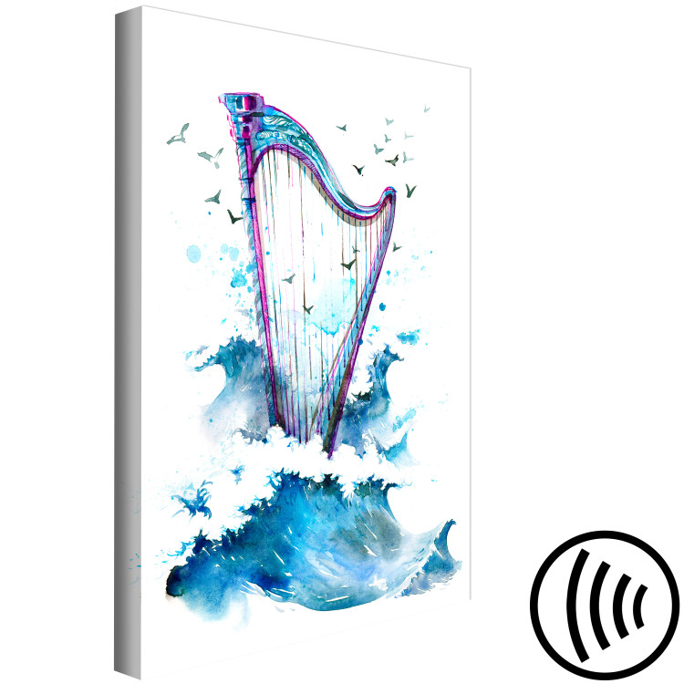 Canvas Print Harp and Waves - Musical Theme With Birds Painted With Watercolor 149829 additionalImage 6