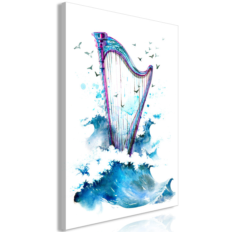 Canvas Print Harp and Waves - Musical Theme With Birds Painted With Watercolor 149829 additionalImage 2