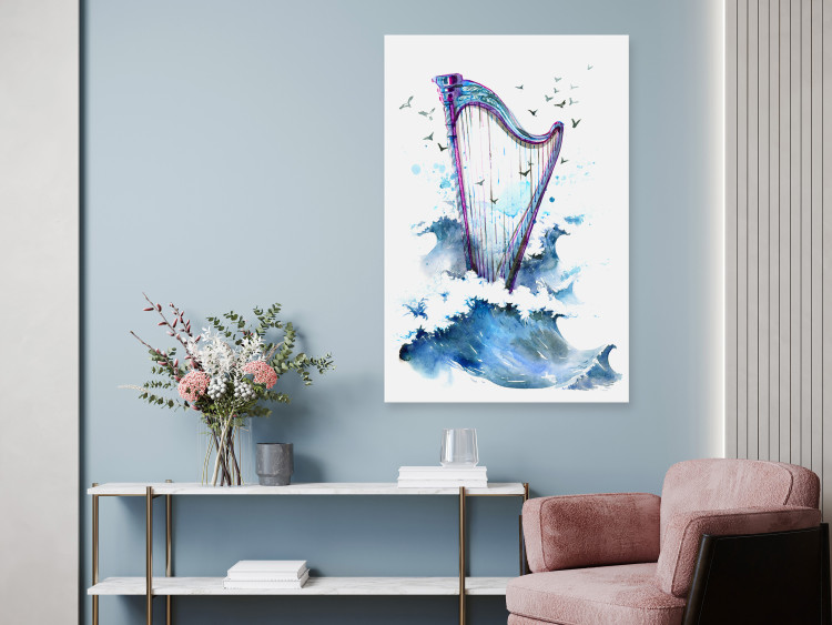 Canvas Print Harp and Waves - Musical Theme With Birds Painted With Watercolor 149829 additionalImage 3
