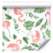 Wallpaper Exotic Pattern - Pink Flamingos and Green Leaves on a White Background 150029 additionalThumb 6
