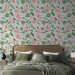 Wallpaper Exotic Pattern - Pink Flamingos and Green Leaves on a White Background 150029 additionalThumb 4