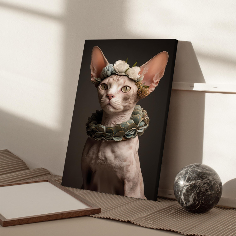 Canvas AI Sphinx Cat - Animal Portrait With Long Ears and Plant Jewelry - Vertical 150129 additionalImage 11