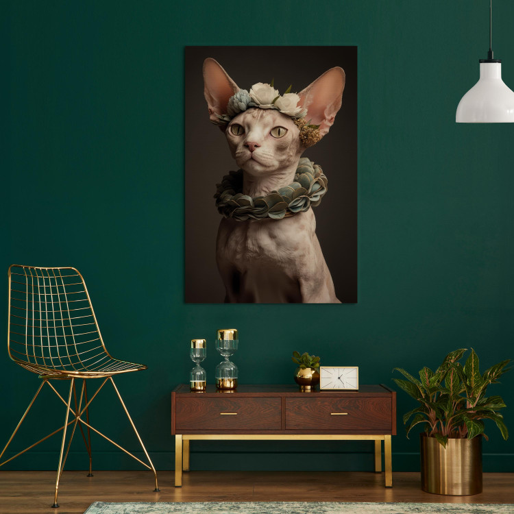 Canvas AI Sphinx Cat - Animal Portrait With Long Ears and Plant Jewelry - Vertical 150129 additionalImage 9
