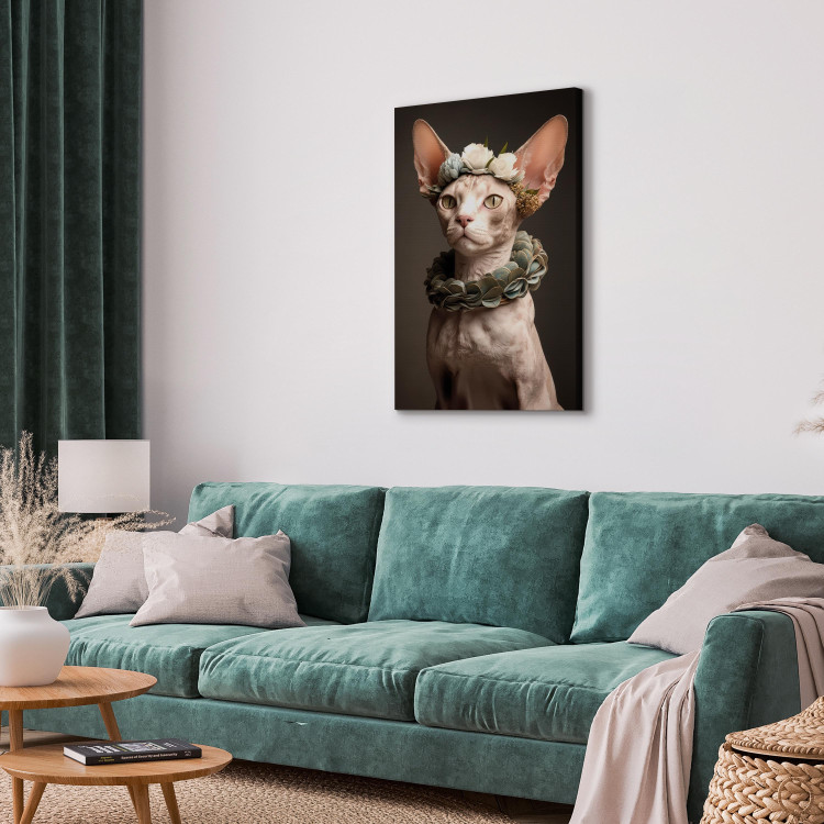 Canvas AI Sphinx Cat - Animal Portrait With Long Ears and Plant Jewelry - Vertical 150129 additionalImage 10