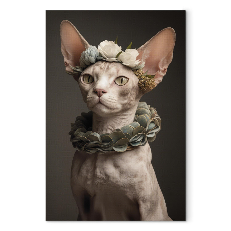 Canvas AI Sphinx Cat - Animal Portrait With Long Ears and Plant Jewelry - Vertical 150129 additionalImage 7