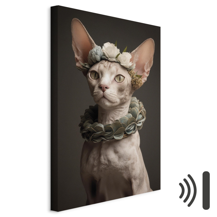 Canvas AI Sphinx Cat - Animal Portrait With Long Ears and Plant Jewelry - Vertical 150129 additionalImage 8