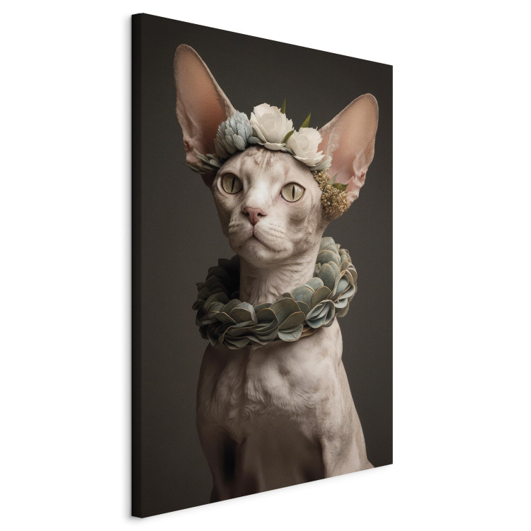 Canvas AI Sphinx Cat - Animal Portrait With Long Ears and Plant Jewelry - Vertical 150129 additionalImage 2