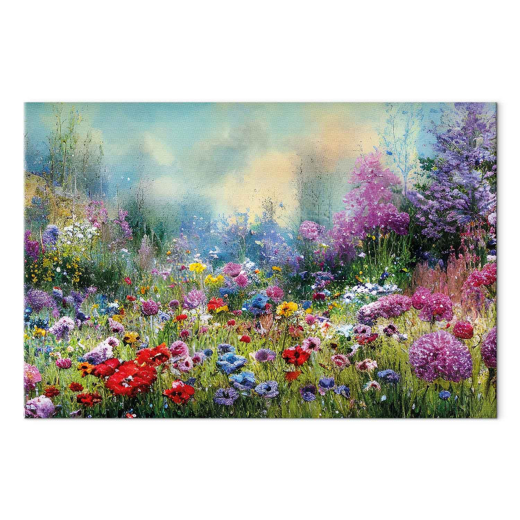 Canvas Print Flower Meadow - Monet-Style Composition Generated by AI 151029