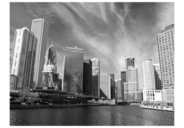 Photo Wallpaper Urban Architecture - black and white panorama of Chicago skyscrapers in the USA 59729 additionalImage 1