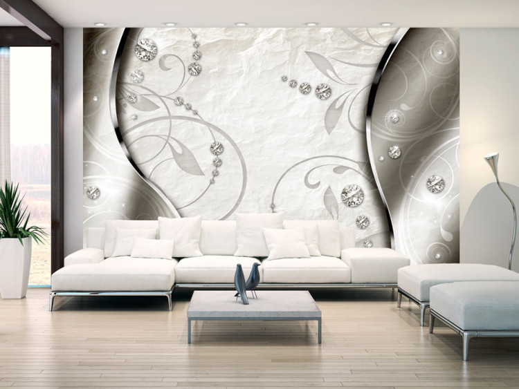 Wall Mural Modern Brilliance - Silver Background with White Diamonds and Wave Effect 60129