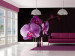 Wall Mural Elegant Orchid - Floral Motif with Dew Drops on a Black Background 60229