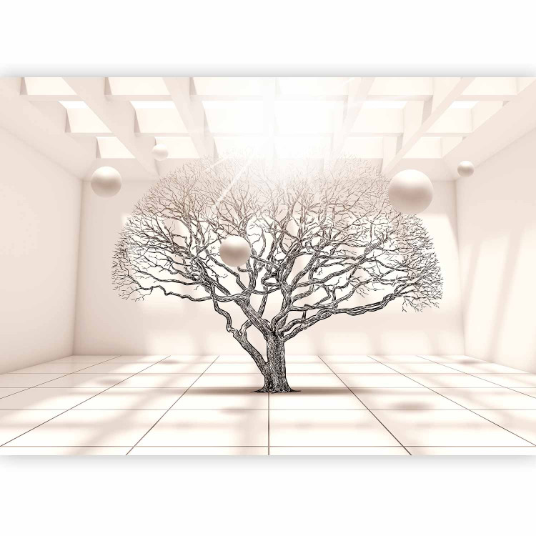 Photo Wallpaper Geometric Landscape - Leafless Tree in Beige Space with Spheres 64629 additionalImage 1