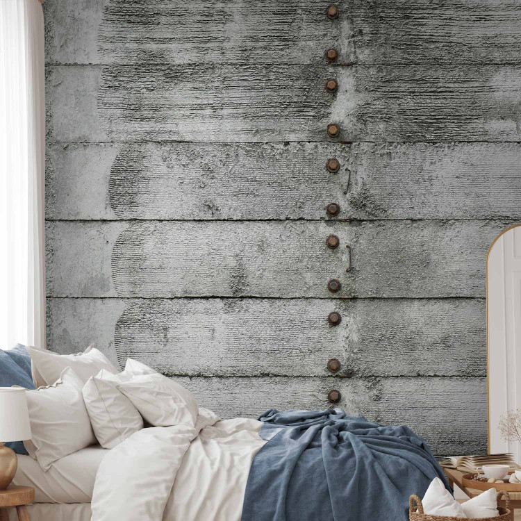 Wall Mural Grey boat - background with textured wooden planks arranged horizontally 91629 additionalImage 2