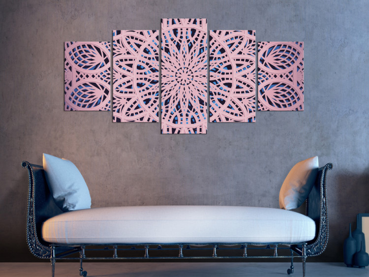 Canvas Art Print Ethnic Pattern (5-part) - Pink Mandala in Geometric Style 94929 additionalImage 3