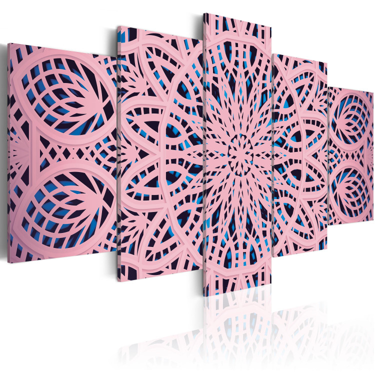Canvas Art Print Ethnic Pattern (5-part) - Pink Mandala in Geometric Style 94929 additionalImage 2