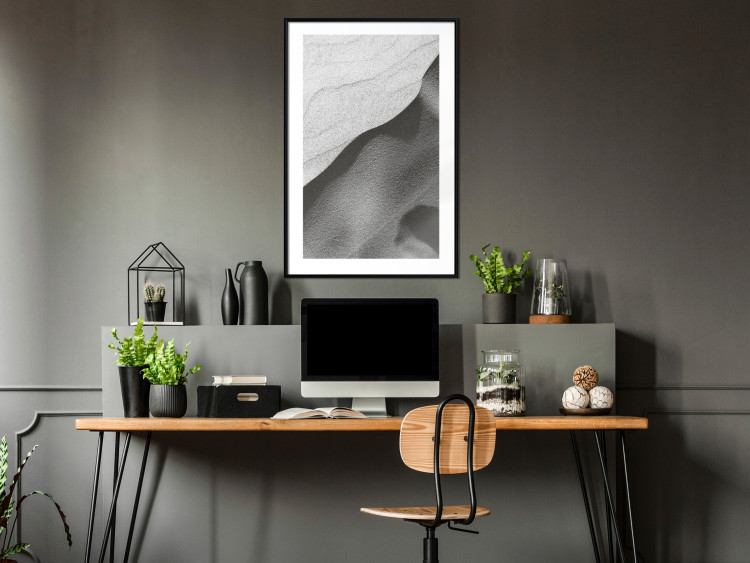 Poster Sand Dunes - black and white composition with sandy waves in the middle of the desert 115239 additionalImage 4