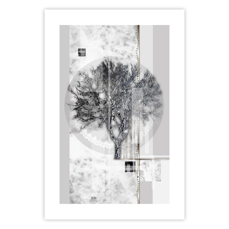 Wall Poster Silver Tree - plant abstraction in shades of gray with figures 118939 additionalImage 19