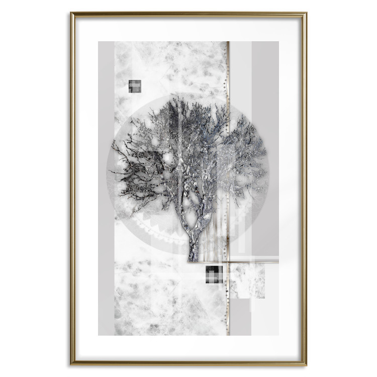 Wall Poster Silver Tree - plant abstraction in shades of gray with figures 118939 additionalImage 14