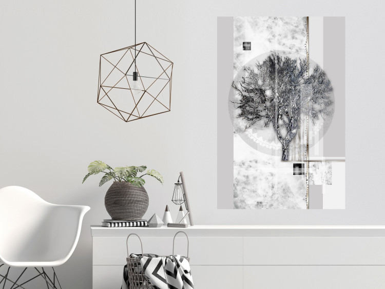 Wall Poster Silver Tree - plant abstraction in shades of gray with figures 118939 additionalImage 17