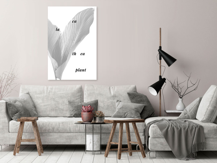 Canvas Silver calathea leaves with inscription - graphic with botanical motif 122939 additionalImage 3