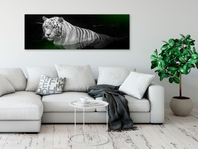 Canvas Print White tiger in the water - a photo of an animal with green eyes 123339 additionalImage 3