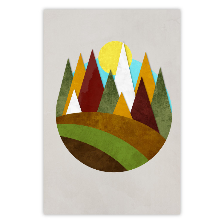 Poster Mountain Trail - colorful abstraction with a field landscape on a light background 129339