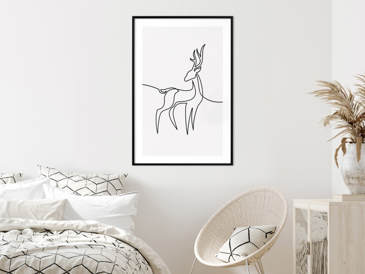 Poster Inquisitive Fawn - abstract line art of a deer on a light gray background 130739 additionalImage 14