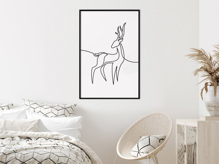 Poster Inquisitive Fawn - abstract line art of a deer on a light gray background 130739 additionalImage 6