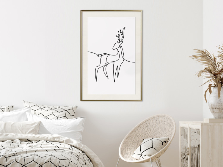 Poster Inquisitive Fawn - abstract line art of a deer on a light gray background 130739 additionalImage 17