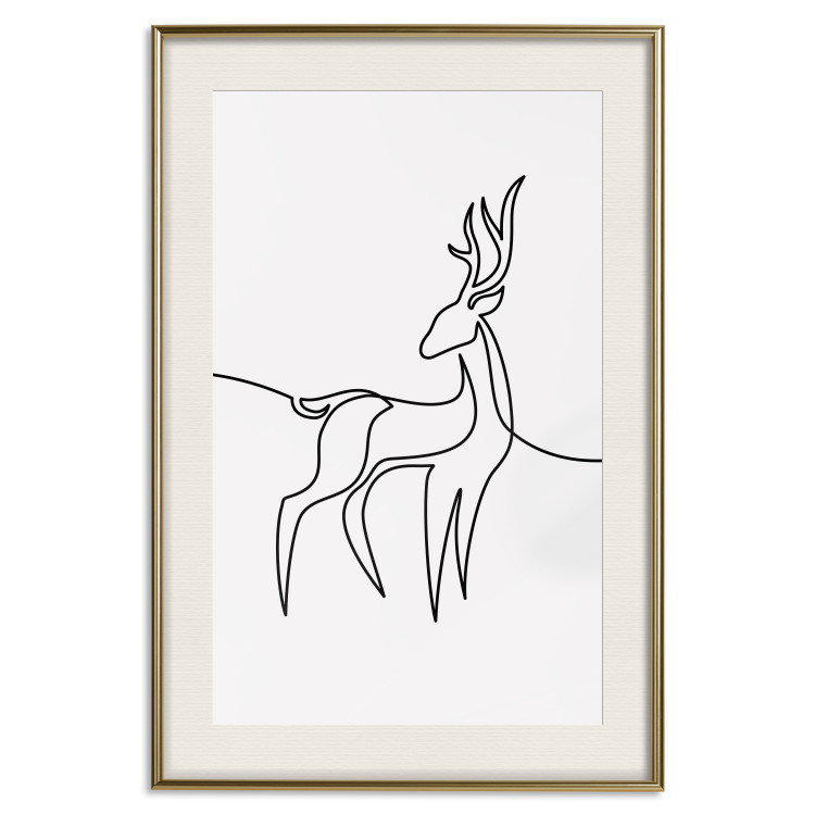 Poster Inquisitive Fawn - abstract line art of a deer on a light gray background 130739 additionalImage 22