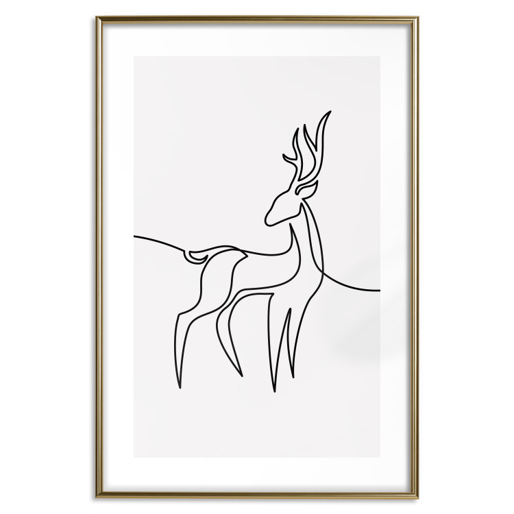 Poster Inquisitive Fawn - abstract line art of a deer on a light gray background 130739 additionalImage 20