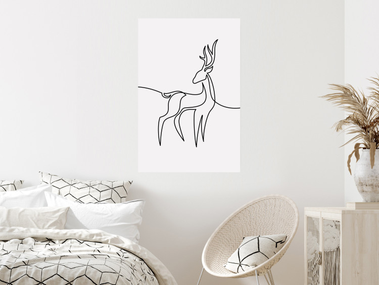 Poster Inquisitive Fawn - abstract line art of a deer on a light gray background 130739 additionalImage 4