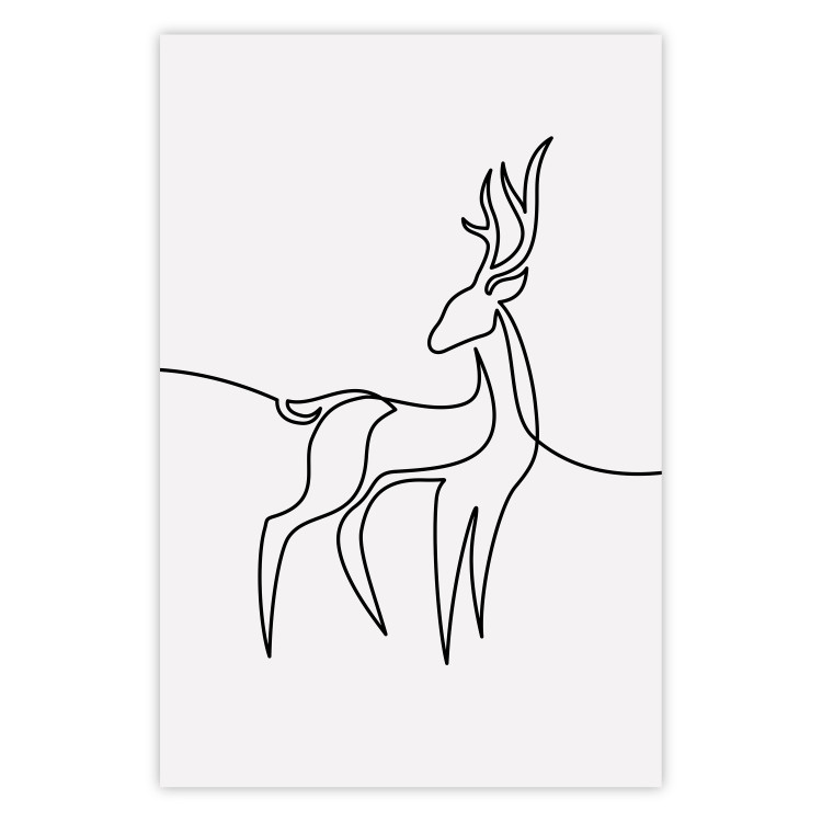 Poster Inquisitive Fawn - abstract line art of a deer on a light gray background 130739