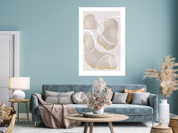 Wall Poster Beach Dream - simple abstraction with beige round shapes and white lines 136539 additionalImage 18