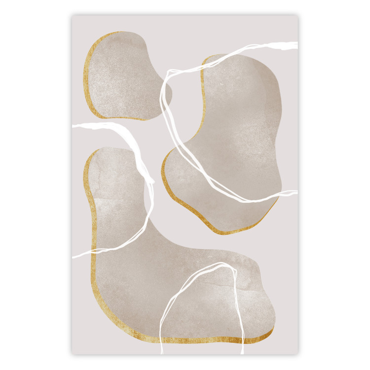 Wall Poster Beach Dream - simple abstraction with beige round shapes and white lines 136539