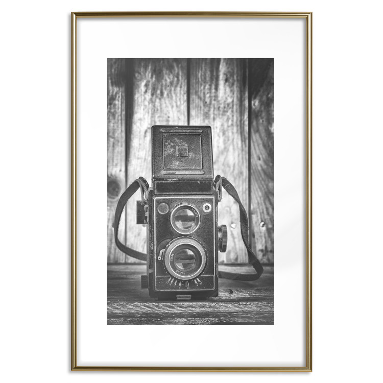 Wall Poster Retro Dream - black and white composition with a phone on wooden planks background 137239 additionalImage 18