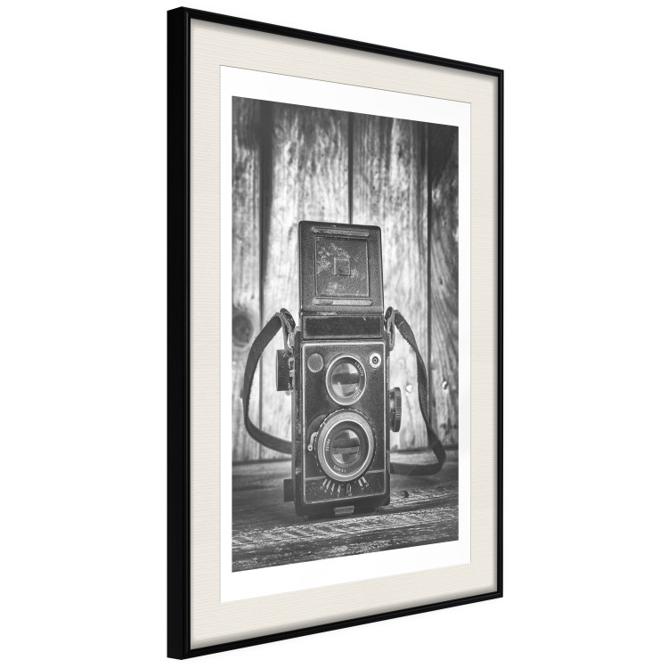 Wall Poster Retro Dream - black and white composition with a phone on wooden planks background 137239 additionalImage 8