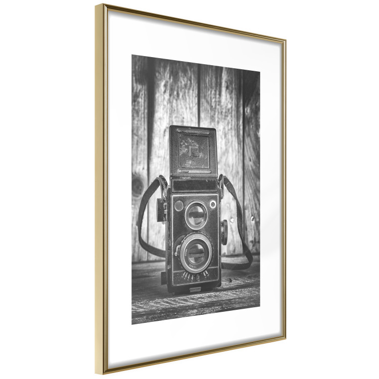 Wall Poster Retro Dream - black and white composition with a phone on wooden planks background 137239 additionalImage 2