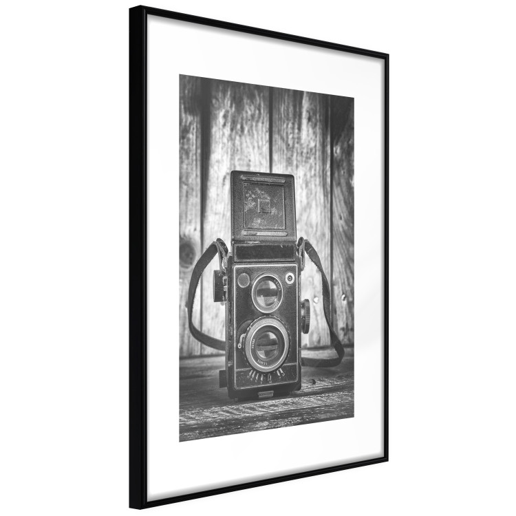 Wall Poster Retro Dream - black and white composition with a phone on wooden planks background 137239 additionalImage 5