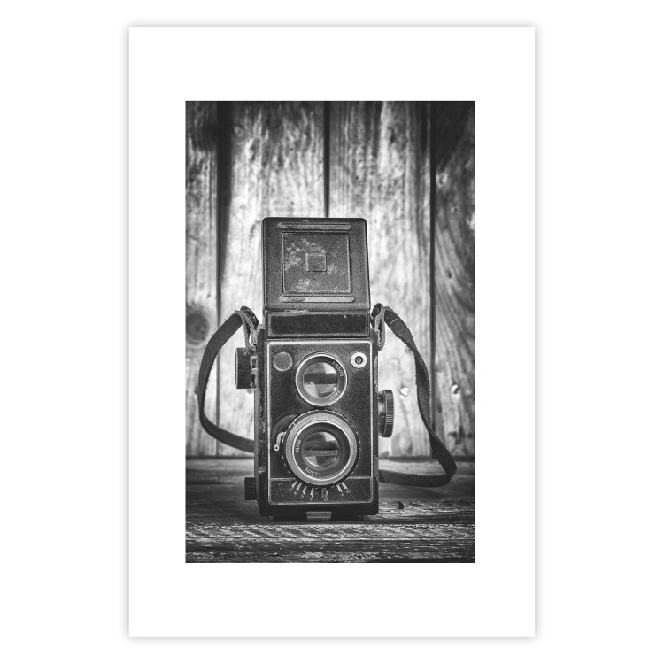 Wall Poster Retro Dream - black and white composition with a phone on wooden planks background 137239 additionalImage 11