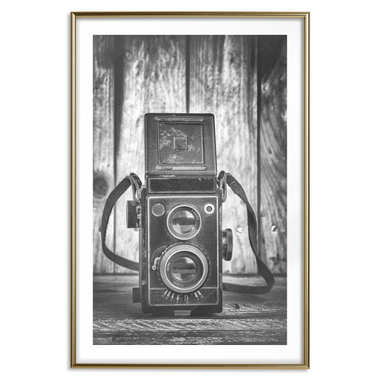 Wall Poster Retro Dream - black and white composition with a phone on wooden planks background 137239 additionalImage 9