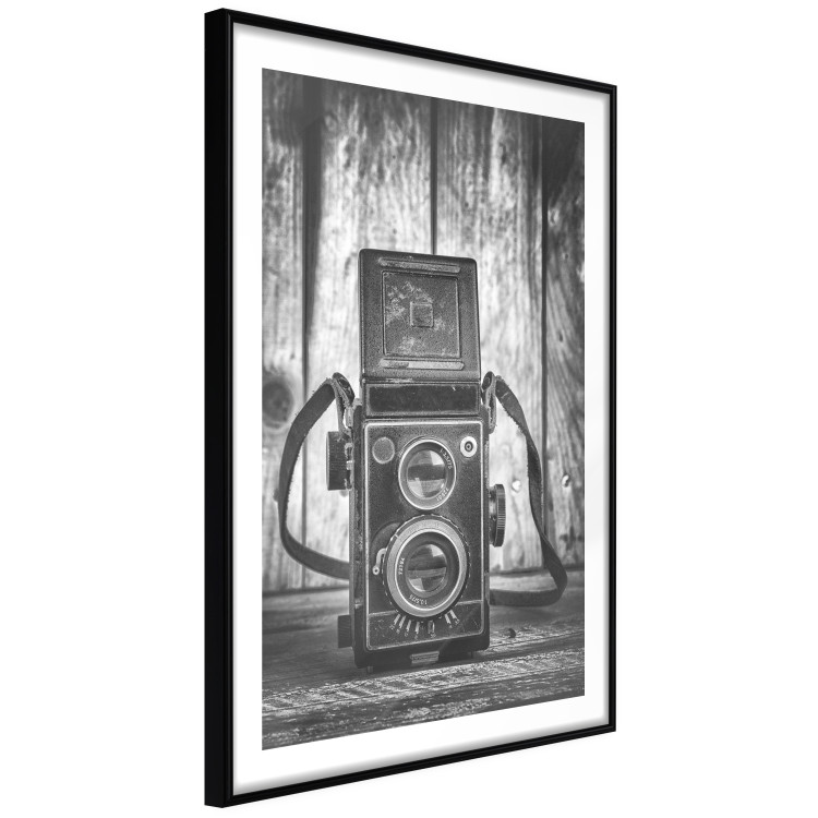 Wall Poster Retro Dream - black and white composition with a phone on wooden planks background 137239 additionalImage 4