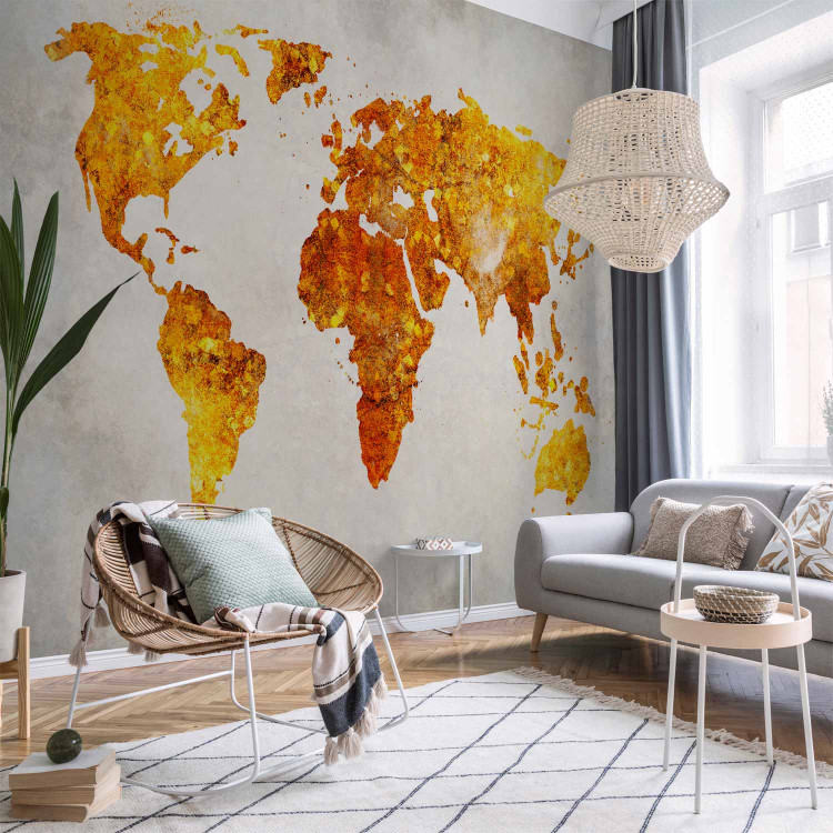 Photo Wallpaper Gold continents - a map of the world maintained in elegant colors 138739