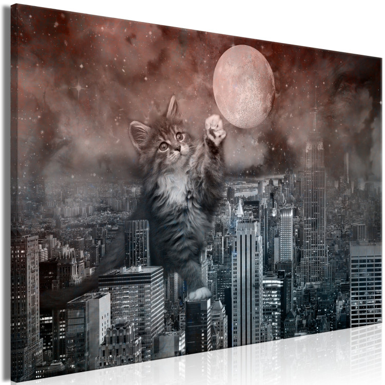 Canvas Print Cat in New York (1-piece) Wide - cityscape in moonlight 143439 additionalImage 2