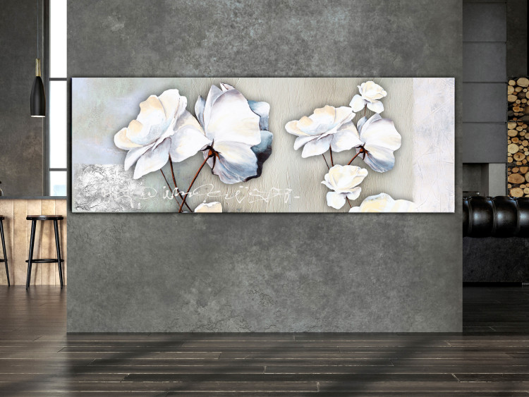 Canvas White Poppies and Silver (1-piece) Narrow - flowers on a light background 143739 additionalImage 3