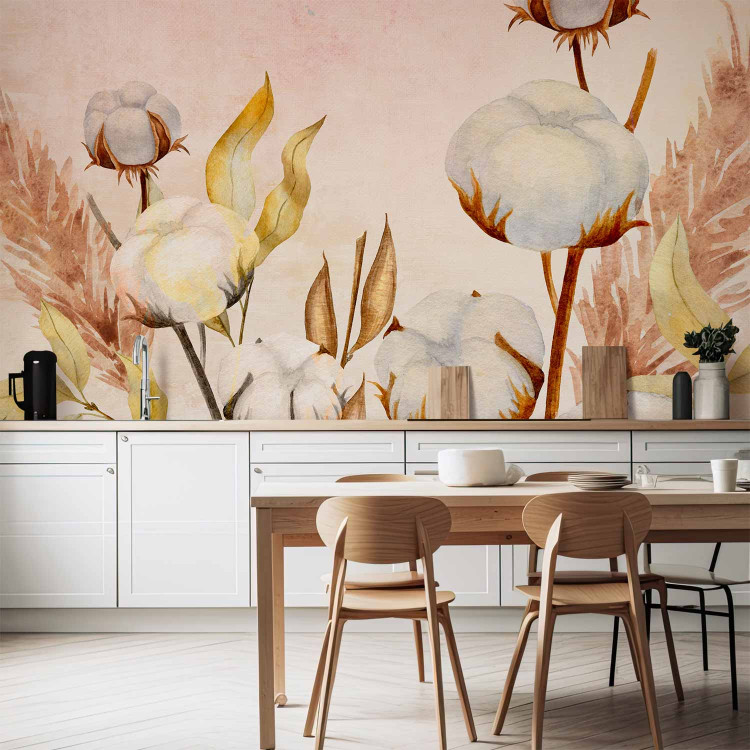 Photo Wallpaper Landscape - nature motif with cotton flowers on a background in shades of pink 143839 additionalImage 6
