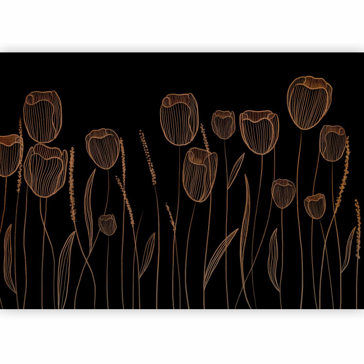 Wall Mural Linear flowers - minimalist boho style plants on dark background 144539 additionalImage 1