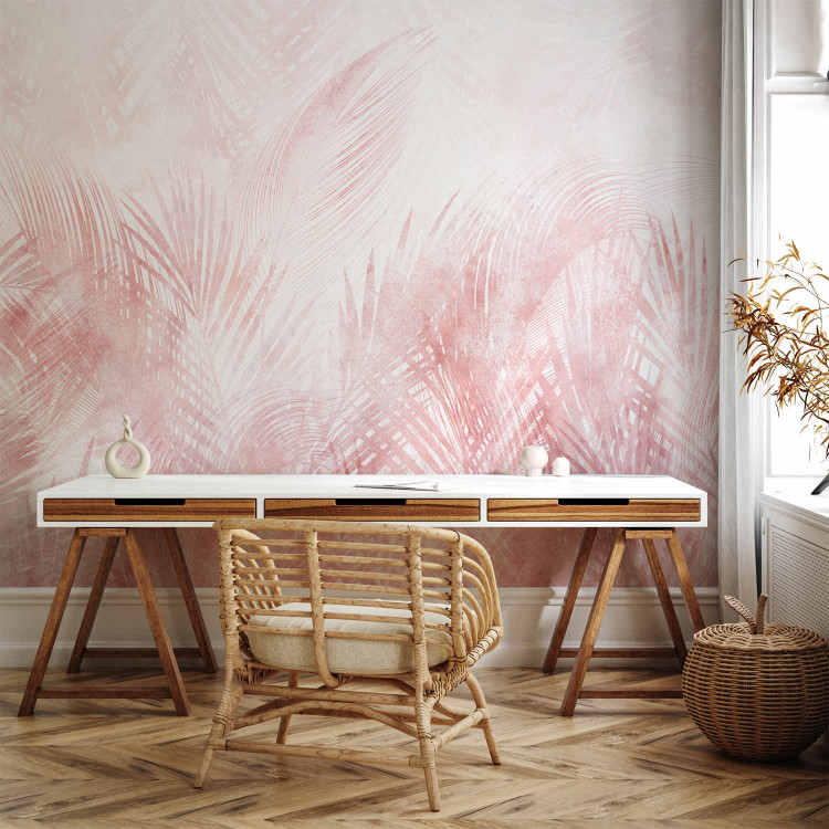 Wall Mural Relaxed plants - interspersed palm leaves in a pink shade 144639 additionalImage 4