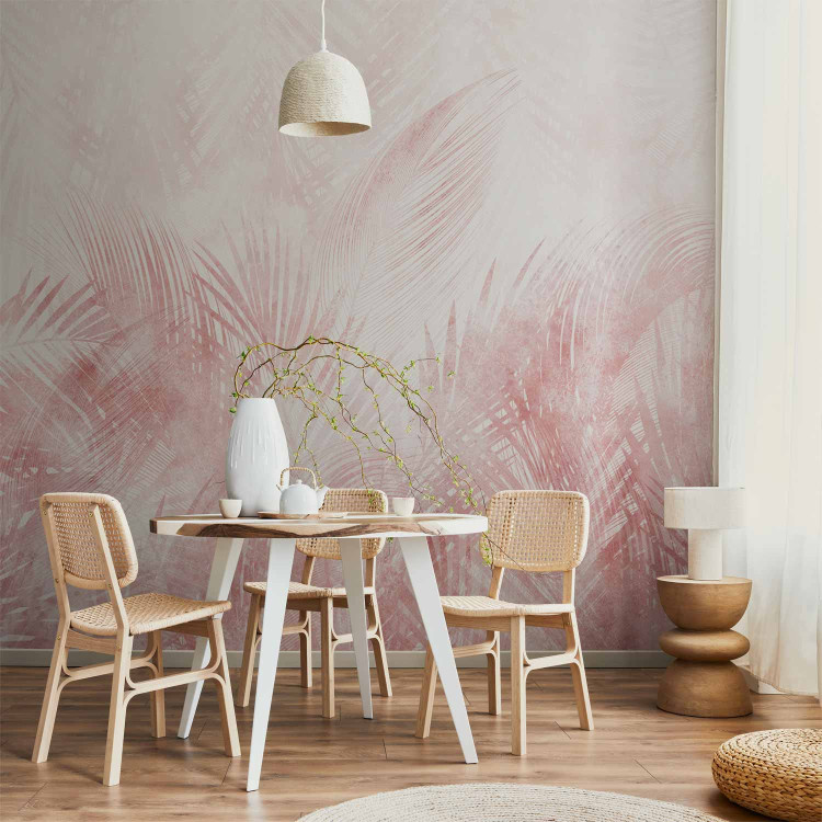 Wall Mural Relaxed plants - interspersed palm leaves in a pink shade 144639 additionalImage 6