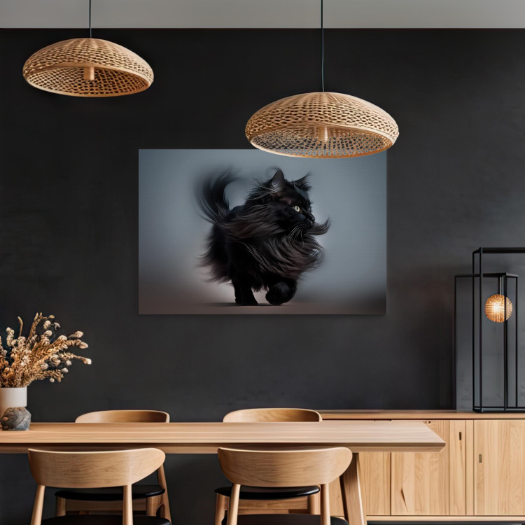 Canvas Art Print AI Maine Coon Cat - Walking Animal With Long Black Hair - Horizontal 150139 additionalImage 11